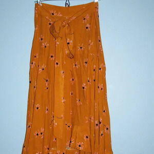 Faithfull the Brand Women Floral Skirt Ruffle Tie Waist Yellow Gold Medium Midi